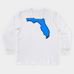 Bright Blue Florida Outline Kids Long Sleeve T-Shirt